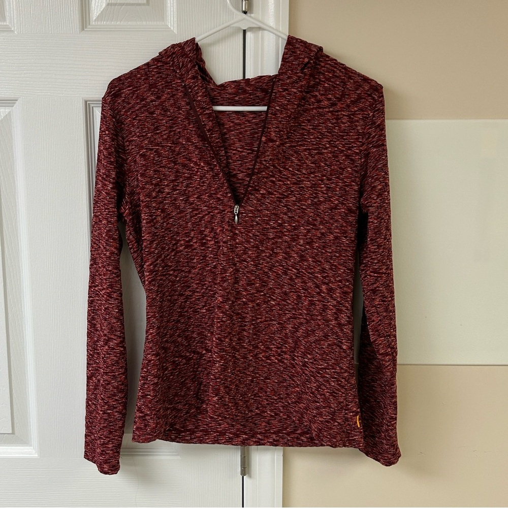 Lucy Red Hooded Pullover Active Quarter Zip Top Long Sleeves
